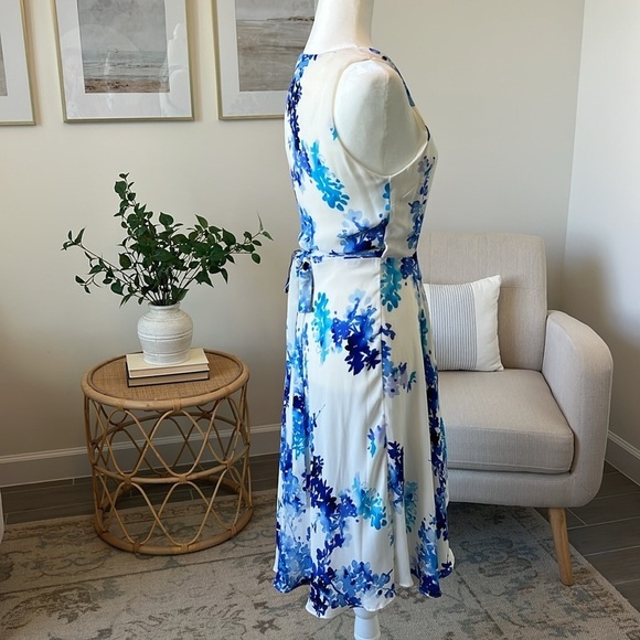 Lulus Paint Me a Picture Ivory Blue Watercolor Floral Garden Wrap Dress Small - Picture 4 of 17